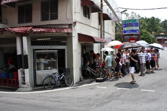 Line for Malaysian chicken and rice balls