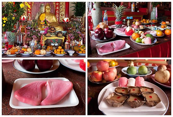 Chinese New Year Food Offerings at the Temple