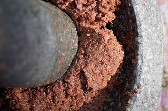 Massaman Curry Paste in a granite mortar