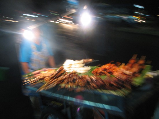 Impression of the street: Satay vendor at night, Mae Sot, Thailand, 2005