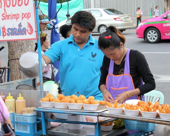 Bangkok street vendor selling 'Shrimp Pop'