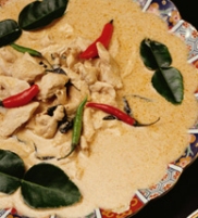 Thai curry with kaffir leaves, prik chee fah (chiles)