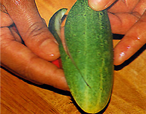 Cut the cucumber lengthwise