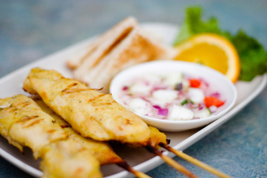 Pork satay with cucumber relish and Bangkok style serving of toast