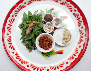 Curry paste ingredients - note the basil is used in final dish not for making the paste