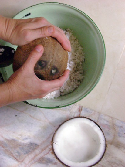 Grating coconut